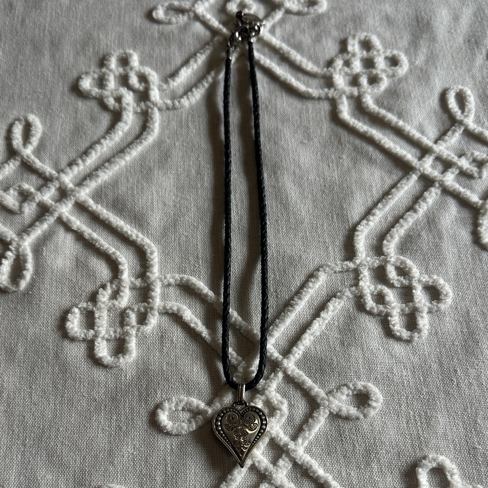 Brighton Black Cord Necklace with Silver Heart Pendant